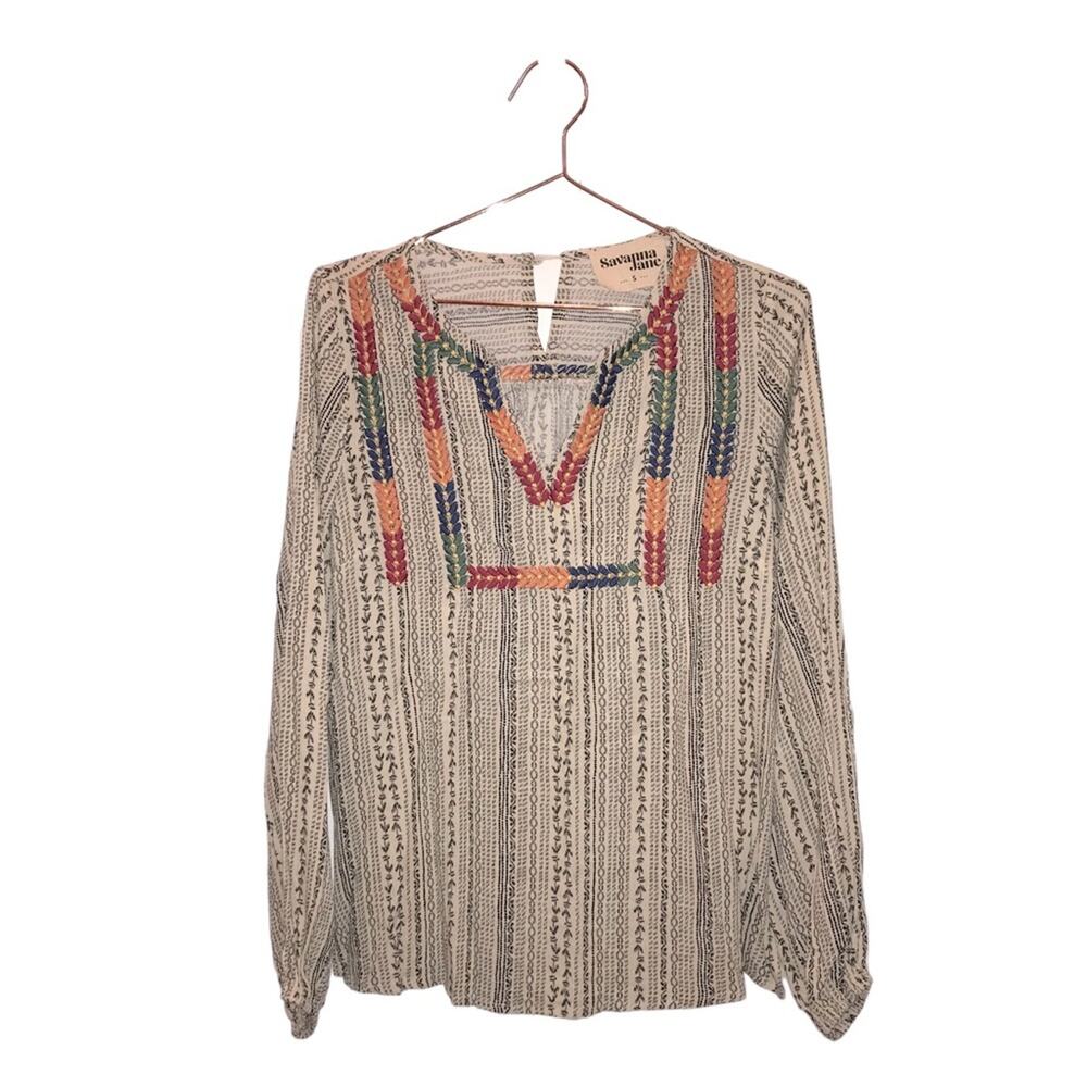 SAVANNA JANE Boho embroidered blouse size small
